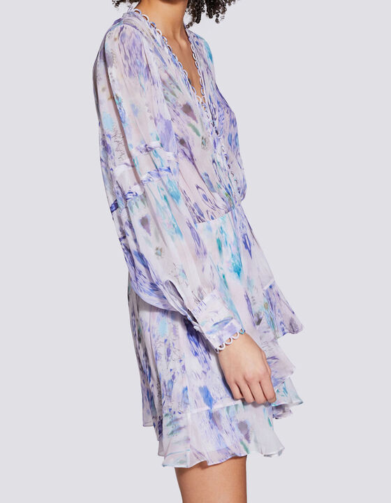 KOLMI LONG SLEEVE PRINTED RUFFLE MINI DRESS